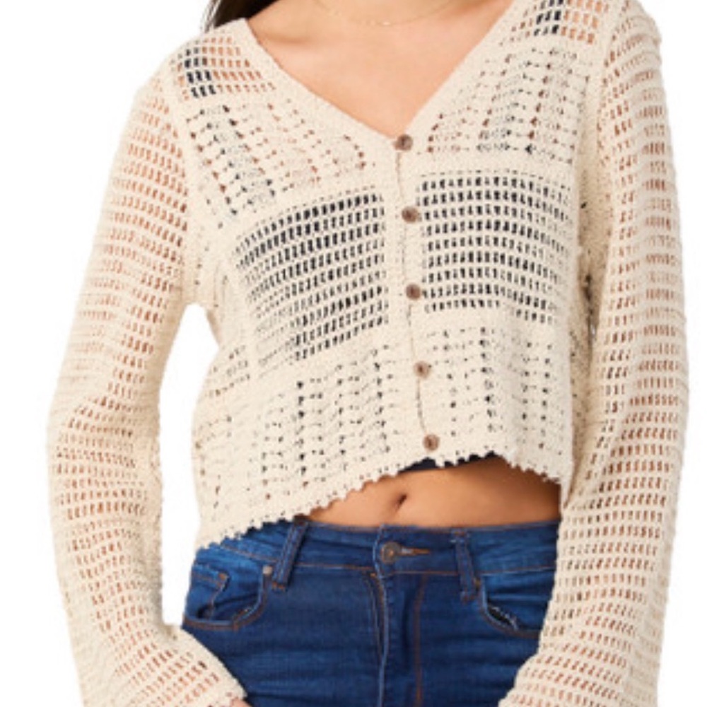 Rebellion Cream Cotton Crochet Button-Up Cardigan XS (flawed)